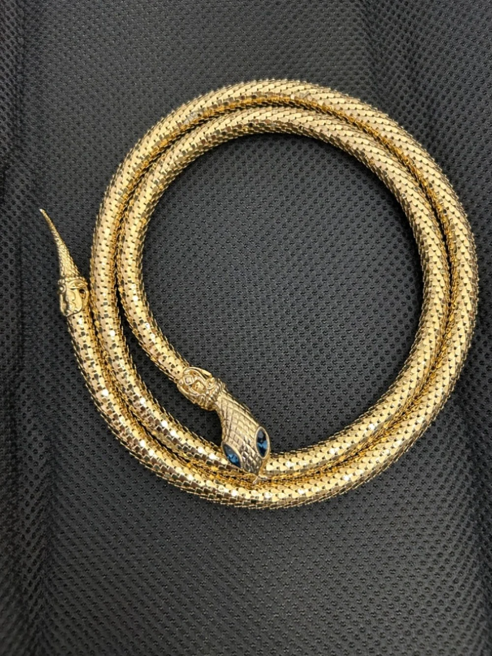 DL AULD Vintage Gold Mesh Snake Belt or Necklace - Blue Eyes c1970-80’s